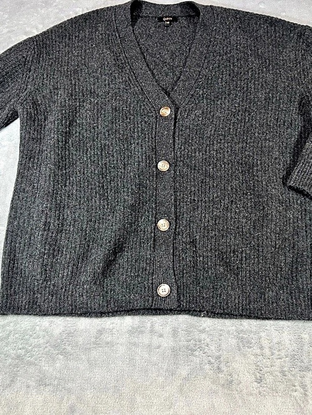 Quince 100% Cashmere Gray V-Neck Button-Front Cardigan Sweater Women’s XS